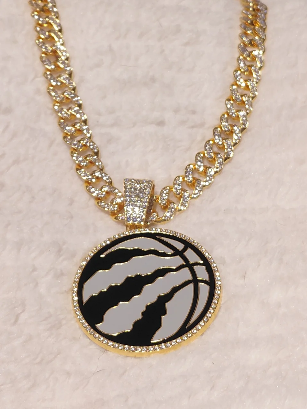 Gold-tone Black & White Basketball Pendant Necklace - Women Jewelry